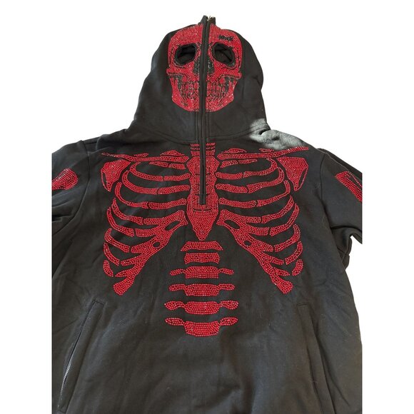 Guapi Men's Skeleton Rhinestone Hoodie Black with Red Rhinestones Ltd ED (JB) - Picture 4 of 12
